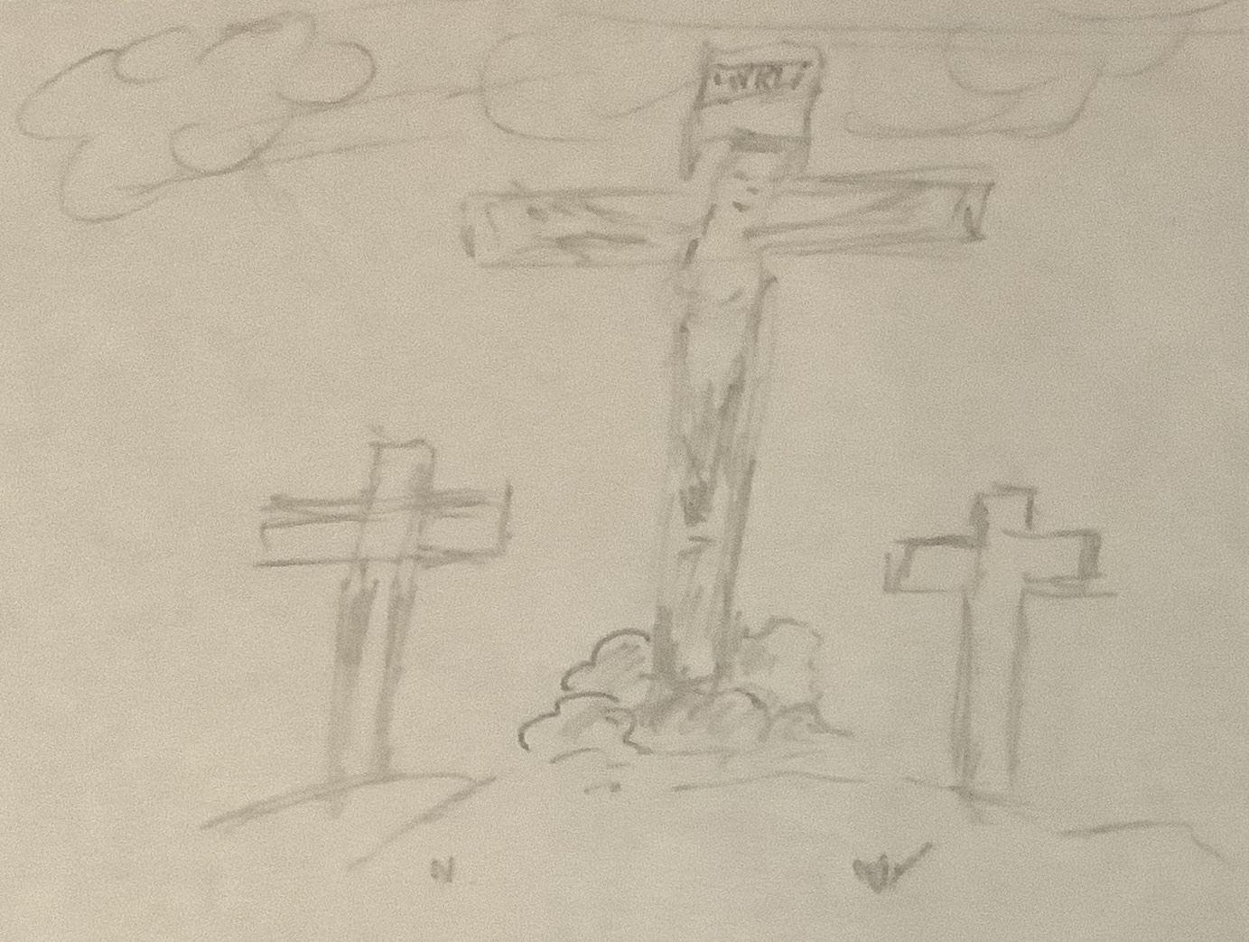 Jesus am Kreuz gezeichnet